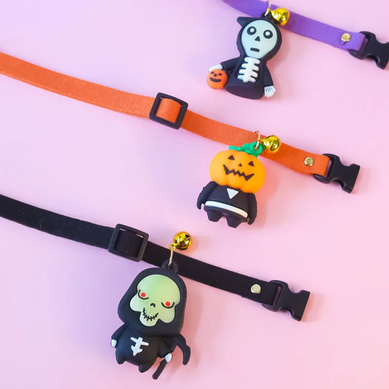 Halloween pet collar with luminous glow-in-the-dark pumpkin man pattern, adjustable size for dogs and cats
