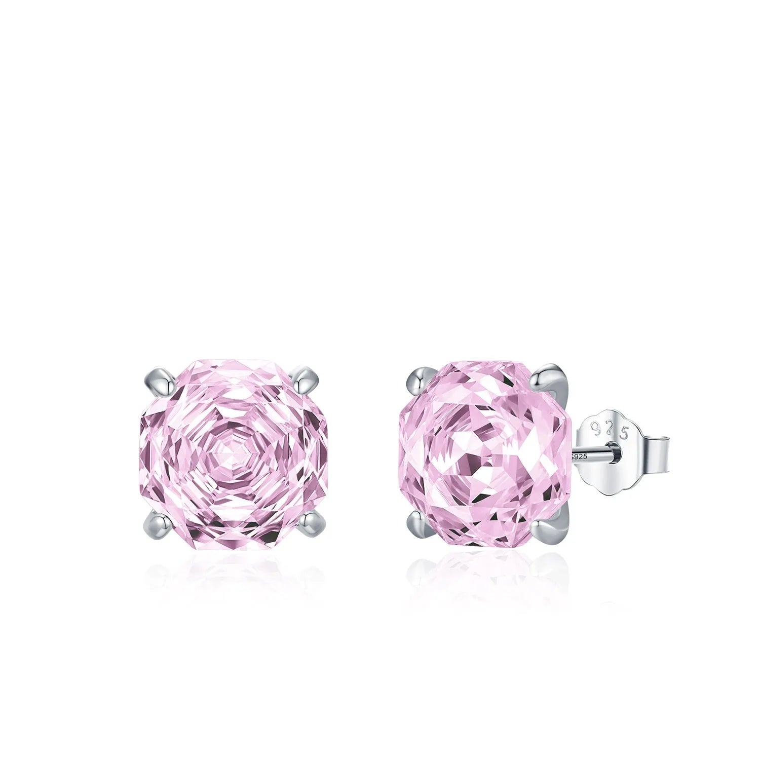 S925 sterling silver rose stud earrings in pink with 6mm and 8mm size options