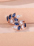 Adjustable horse eye zircon leaf fashion ring in copper with multiple colour options