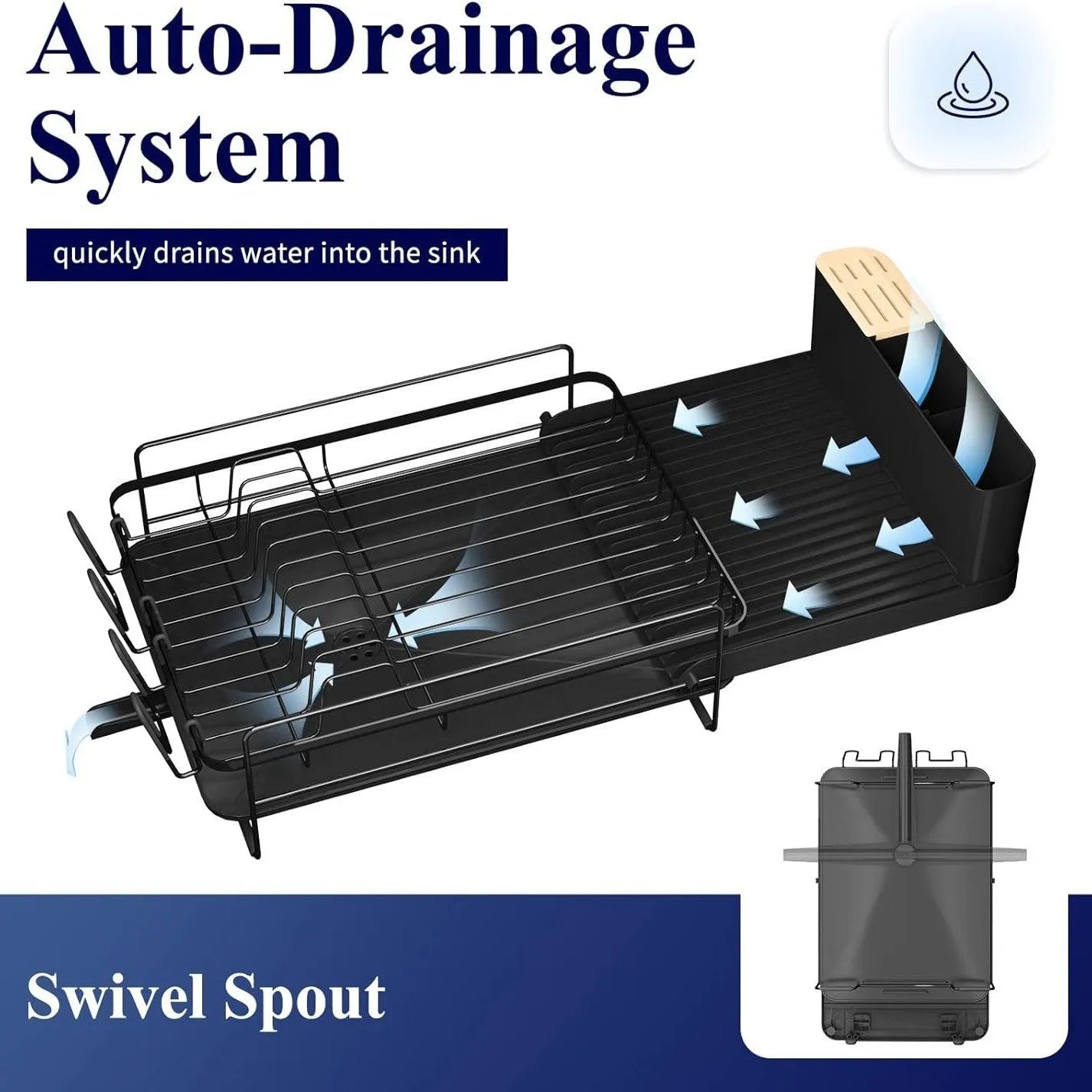 Carbon steel retractable kitchen dish drain rack organising cutlery and cups