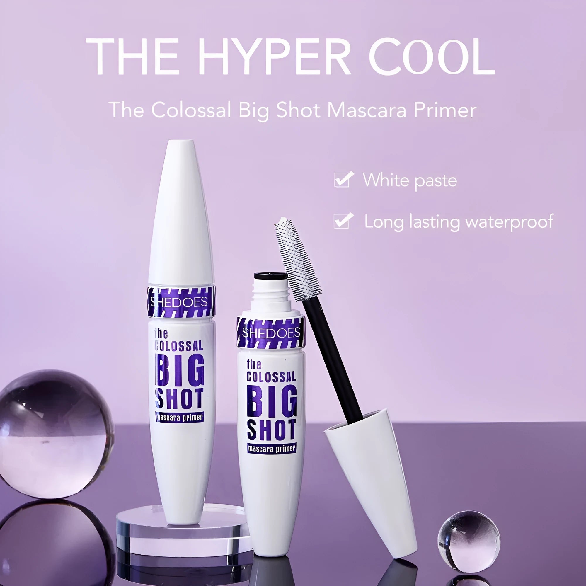 White waterproof and sweat-proof mascara tube with 10ML net content for curling lashes.