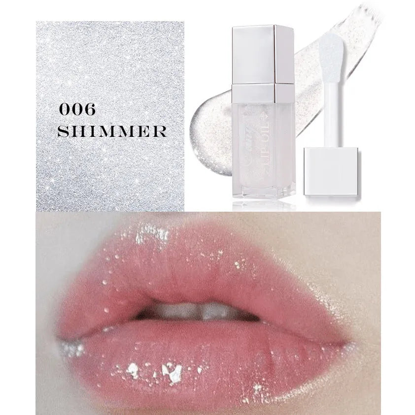 Five colour options of bright lip gloss mint lipstick with moisturising lip essence oil applicator