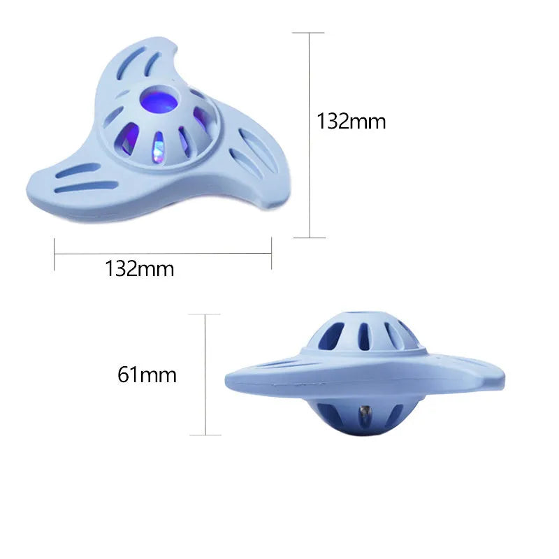Blue boomerang-shaped dog chew toy with textured edges for dental stimulation