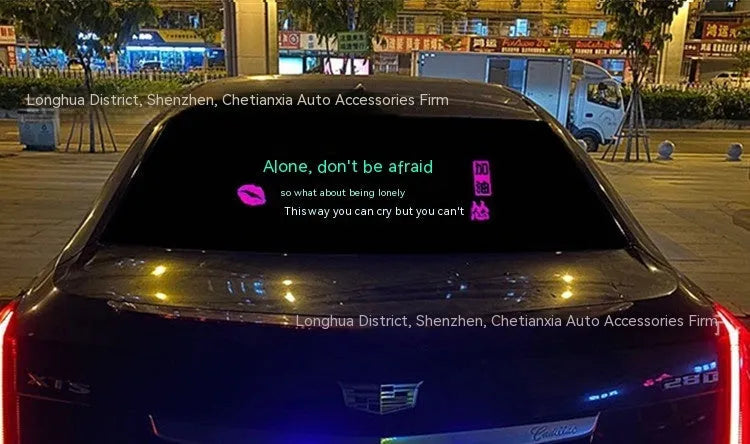 Car interior voice-controlled rhythm light displaying one of its 16 electroluminescent patterns on a 90 by 25 cm panel.