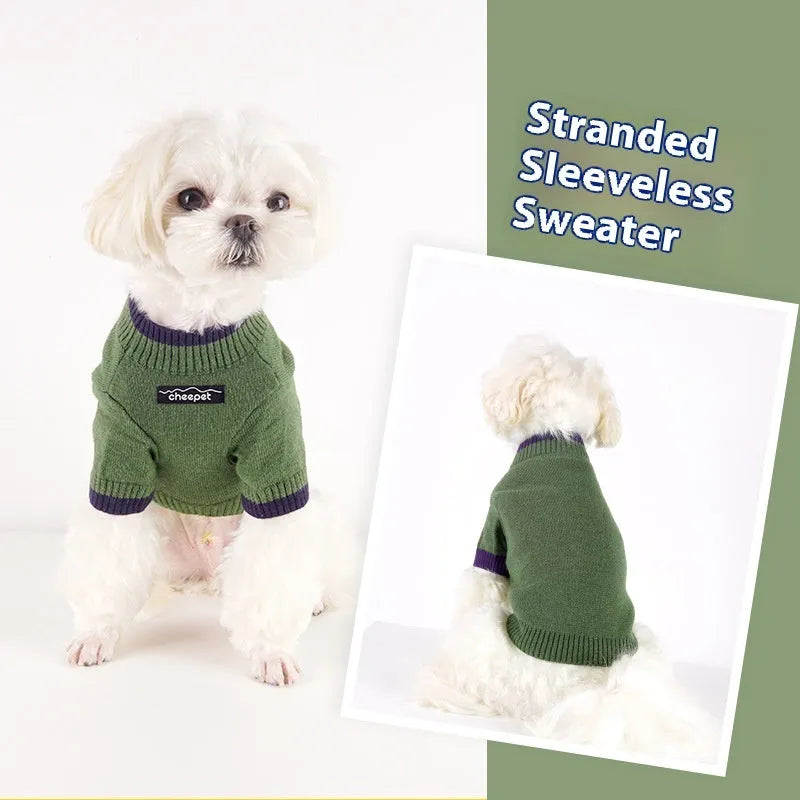 Two-leg pullover pet sweater in British-style knit with contrast colour, wool blend material for dogs.