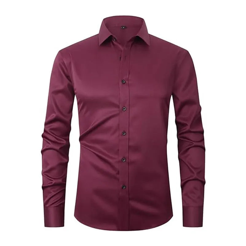 Man wearing a stretch long sleeve polyester work shirt in a neutral colour.