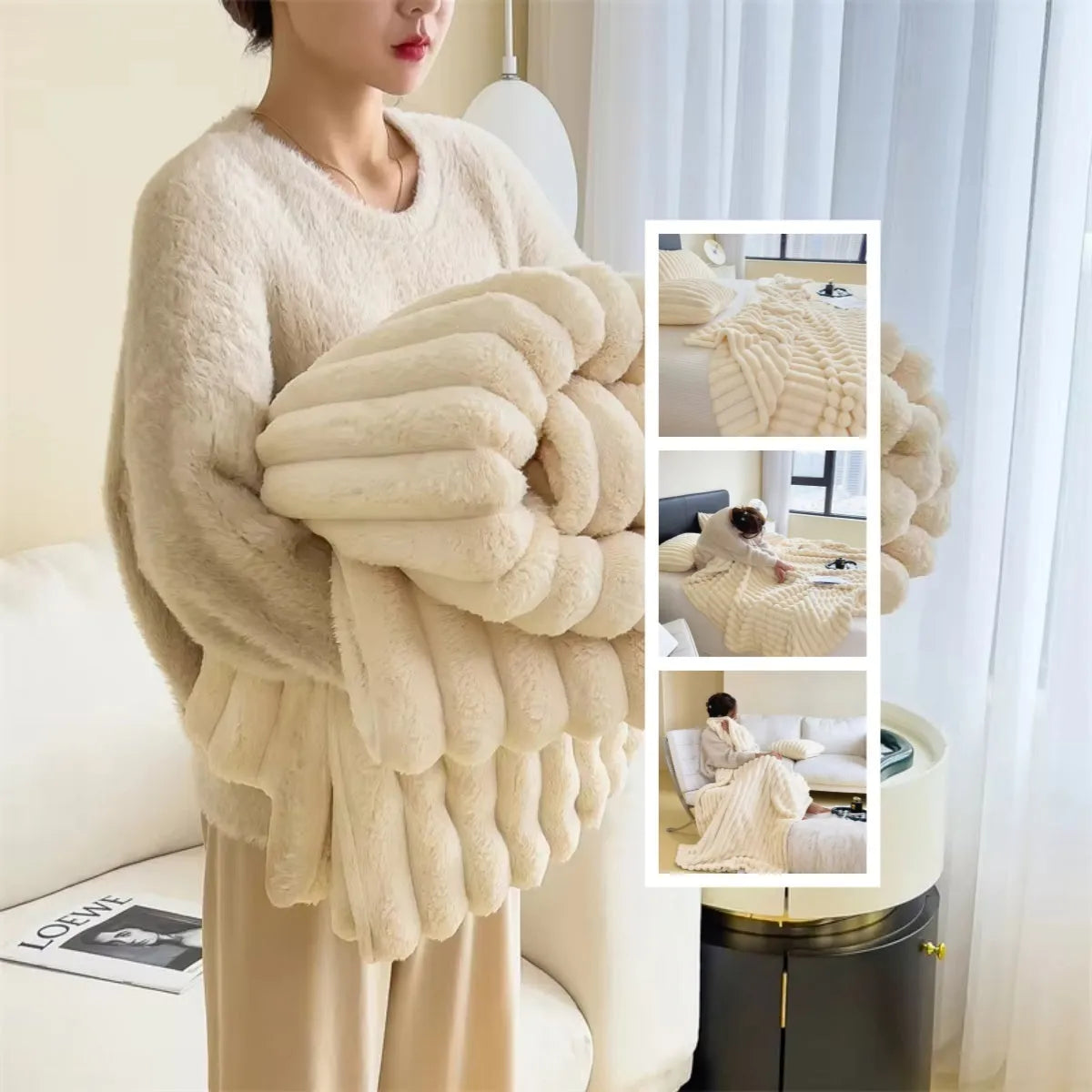 Soft Wind double-sided thickening faux rabbit fur blanket in a solid colour, shown in one of ten available shades.