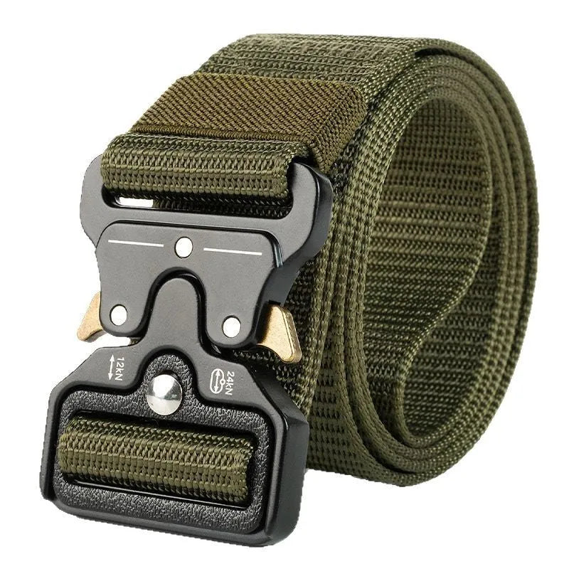 Men's thick canvas tactical belt with alloy quick-release buckle in multiple colour options
