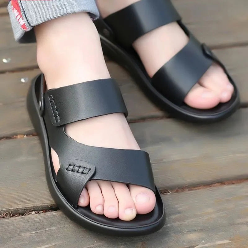 Men's brown and black waterproof plastic casual sandals for the beach
