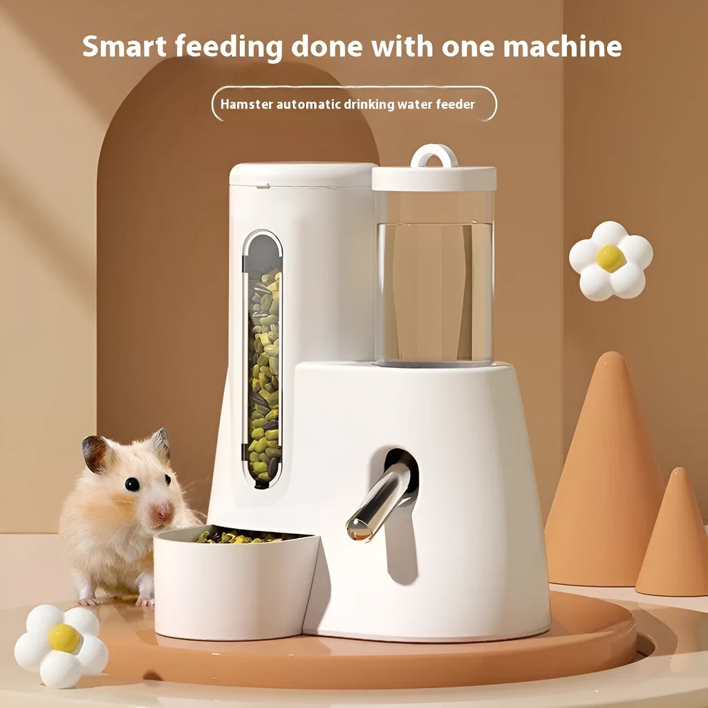 Blue hamster automatic drinking water feeder and food basin on a white background.
