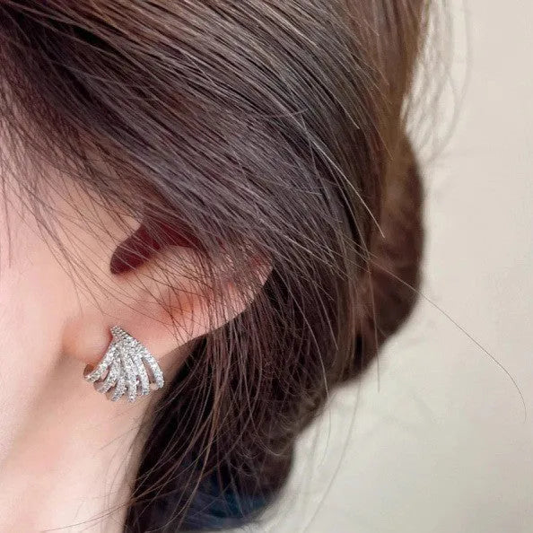 Geometric line design women's earrings with electroplated platinum colour and zircon accents