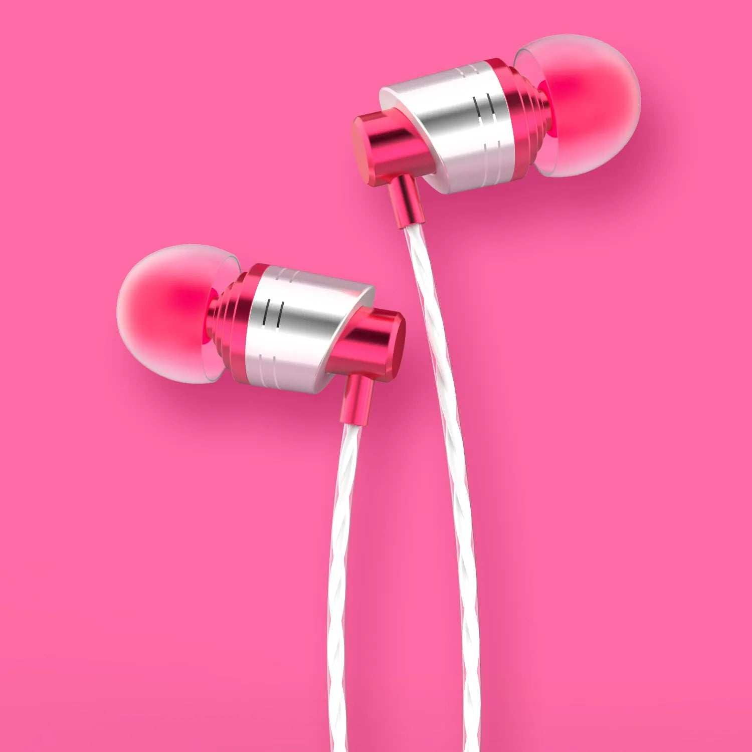 Black in-ear wired headphones with 3.5mm plug and microphone on cable.