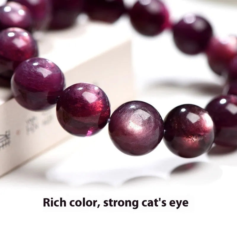 Purple lepidolite crystal bracelet with polished round geometry beads in natural stone colour