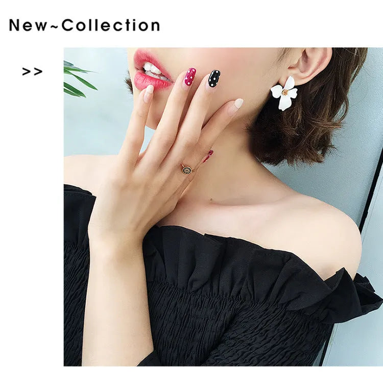 Women's flower stud earrings in pink and white colour options with electroplated alloy construction