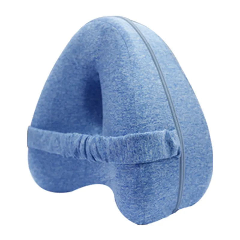 Heart-shaped memory foam leg pillow in dark blue jacquard colour, 25x23x13cm dimensions