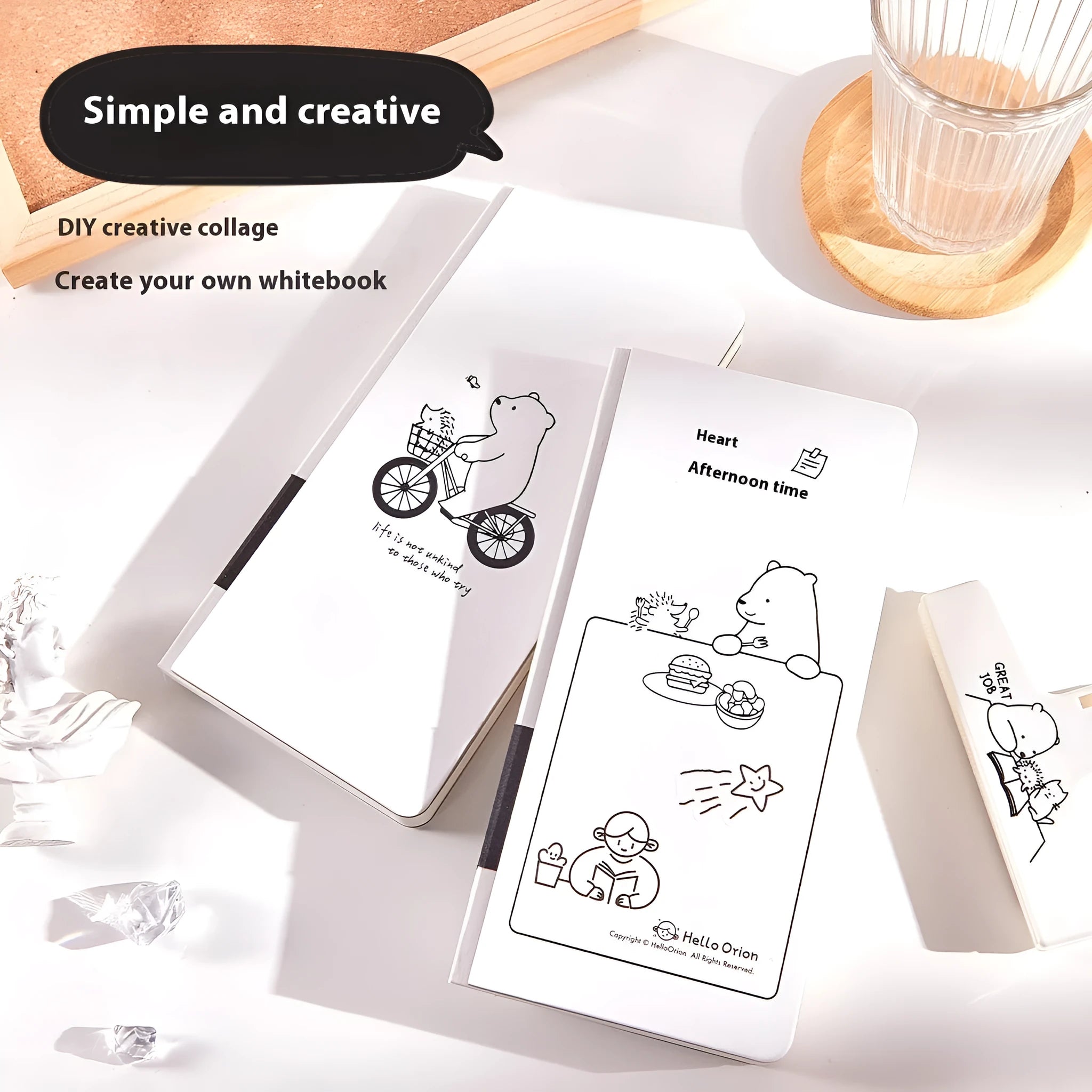 Small white paper notebook with plaid interior and simple cute style, includes stickers.