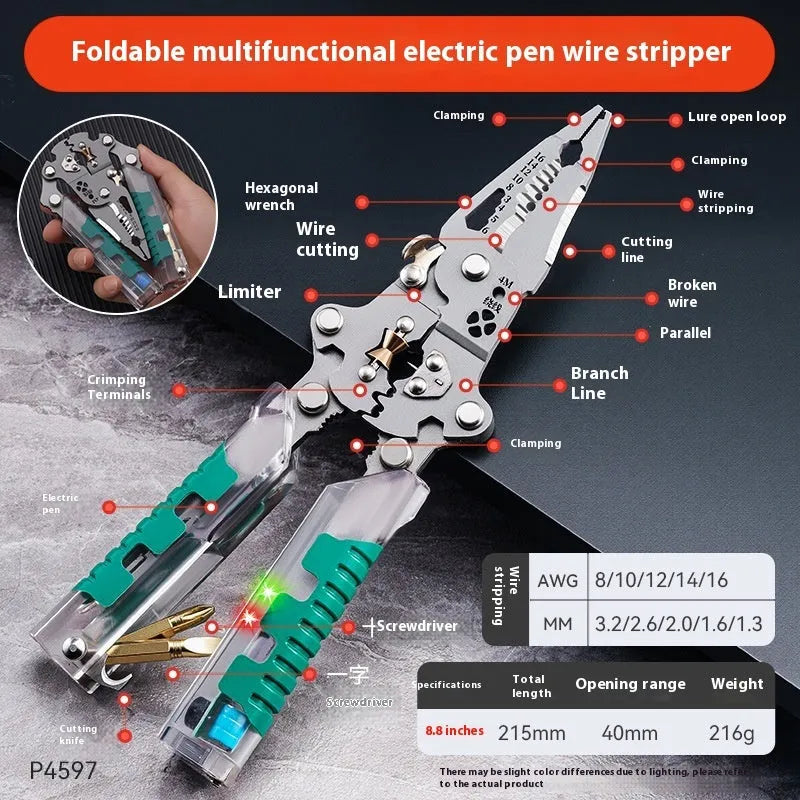 Electricians' wire stripper pointed pliers with rust prevention cutting edges in 225mm length