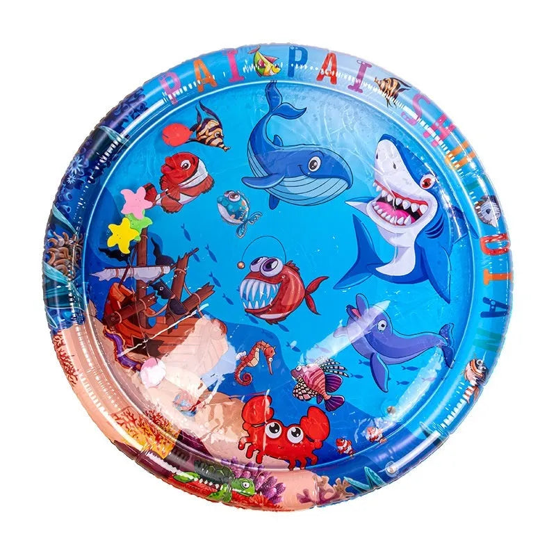 PVC inflatable pet cooling water cushion in dolphin design showing water injection valve