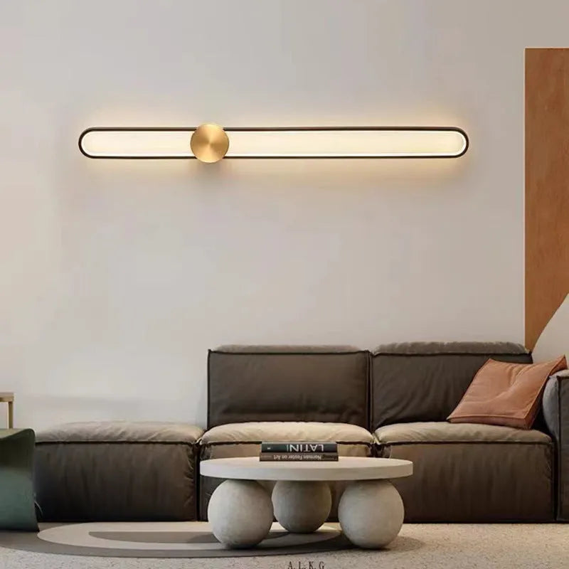 Round modern minimalist wall lamp with iron shade and warm LED light