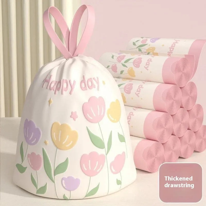 Pink drawstring garbage bags with natural argy wormwood mosquito repellent, sold in bulk packs.