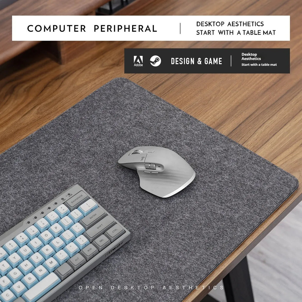 Oversize felt and cork desk mat mouse pad in multiple size options with minimalist design