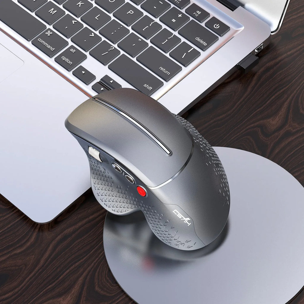 T32 wireless vertical ergonomic mouse with aluminium side roller in black or silver matte finish