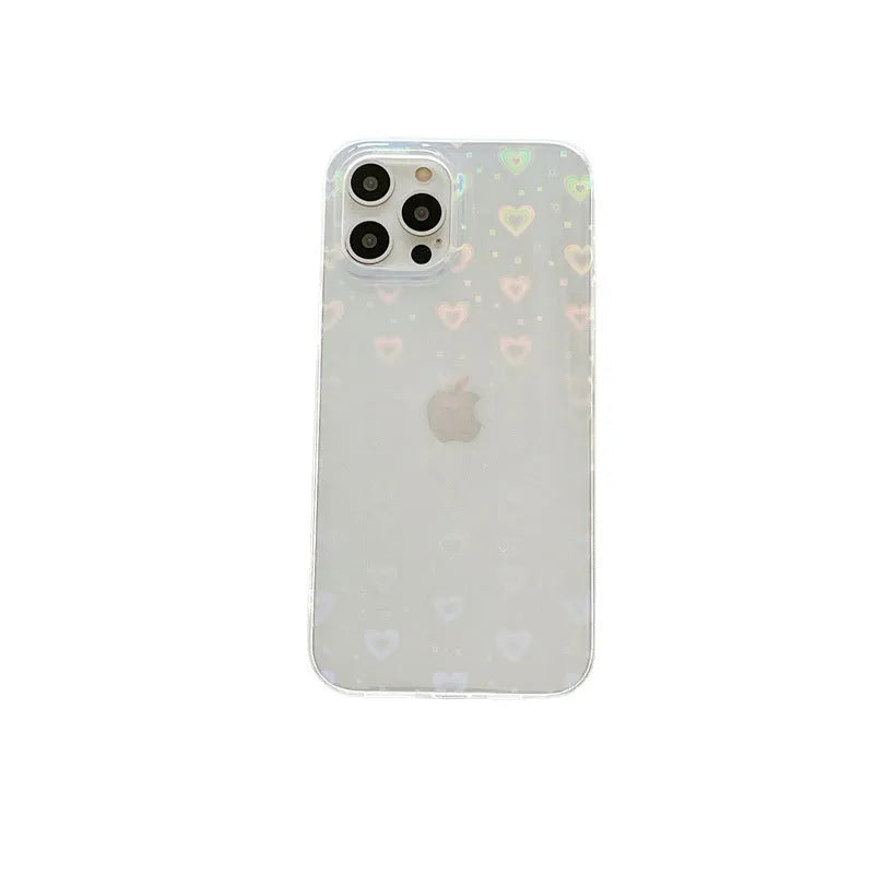 Transparent silicone iPhone case with laser-etched colourful love and butterfly design
