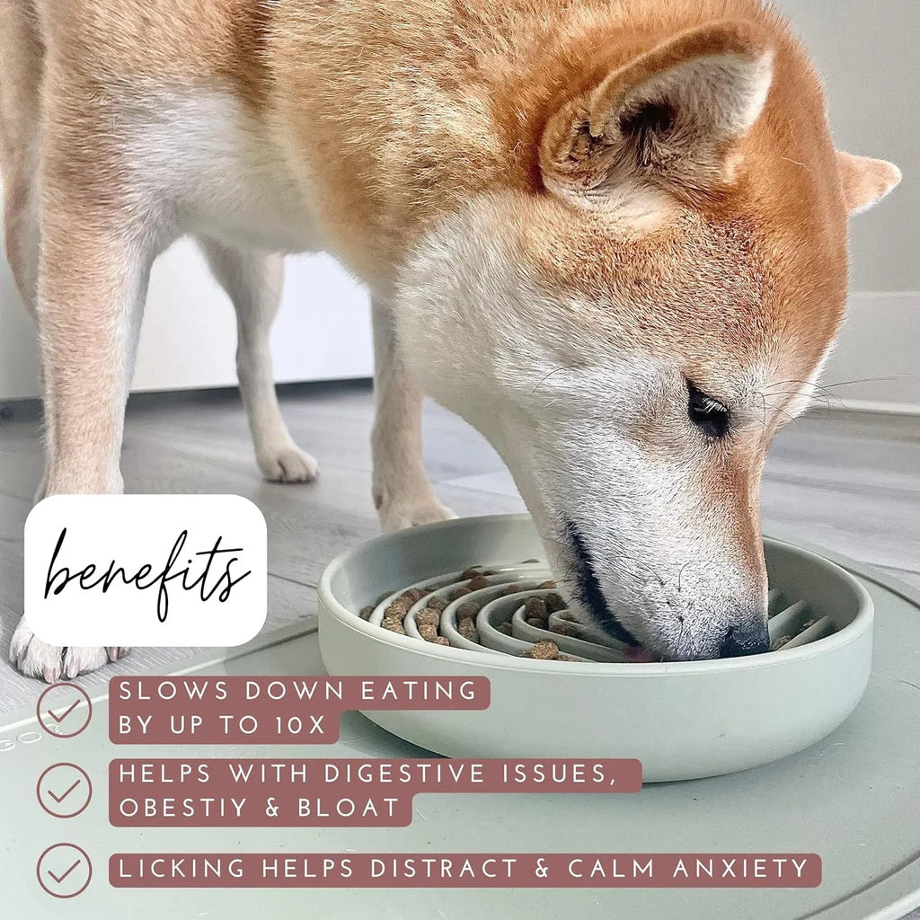 Slowdown Bowl silicone dog slow feeder with ridges, shown in beige colour.