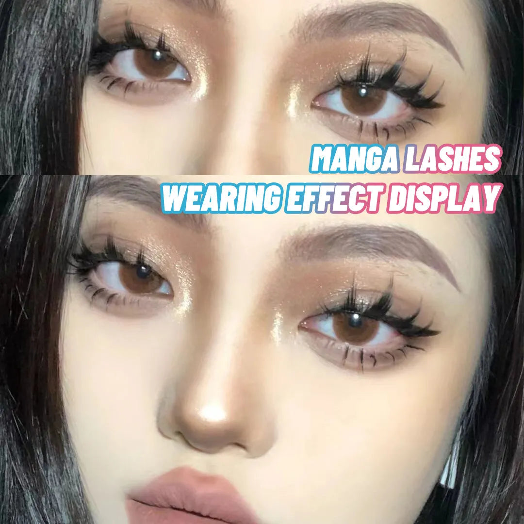 Set of 5 pairs natural wispy false eyelashes with black plastic base for Korean makeup and cosplay.
