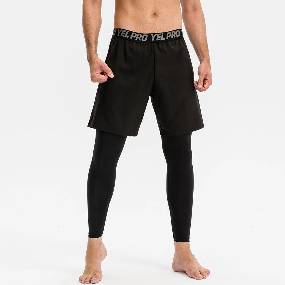 Men's grey quick-drying high elastic tight pants for fitness and running sports.