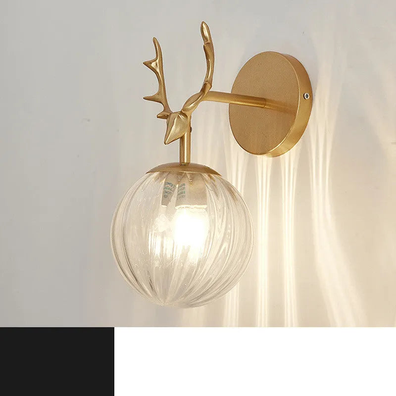 Nordic glass wall lamp with E27 holder in golden or black finish