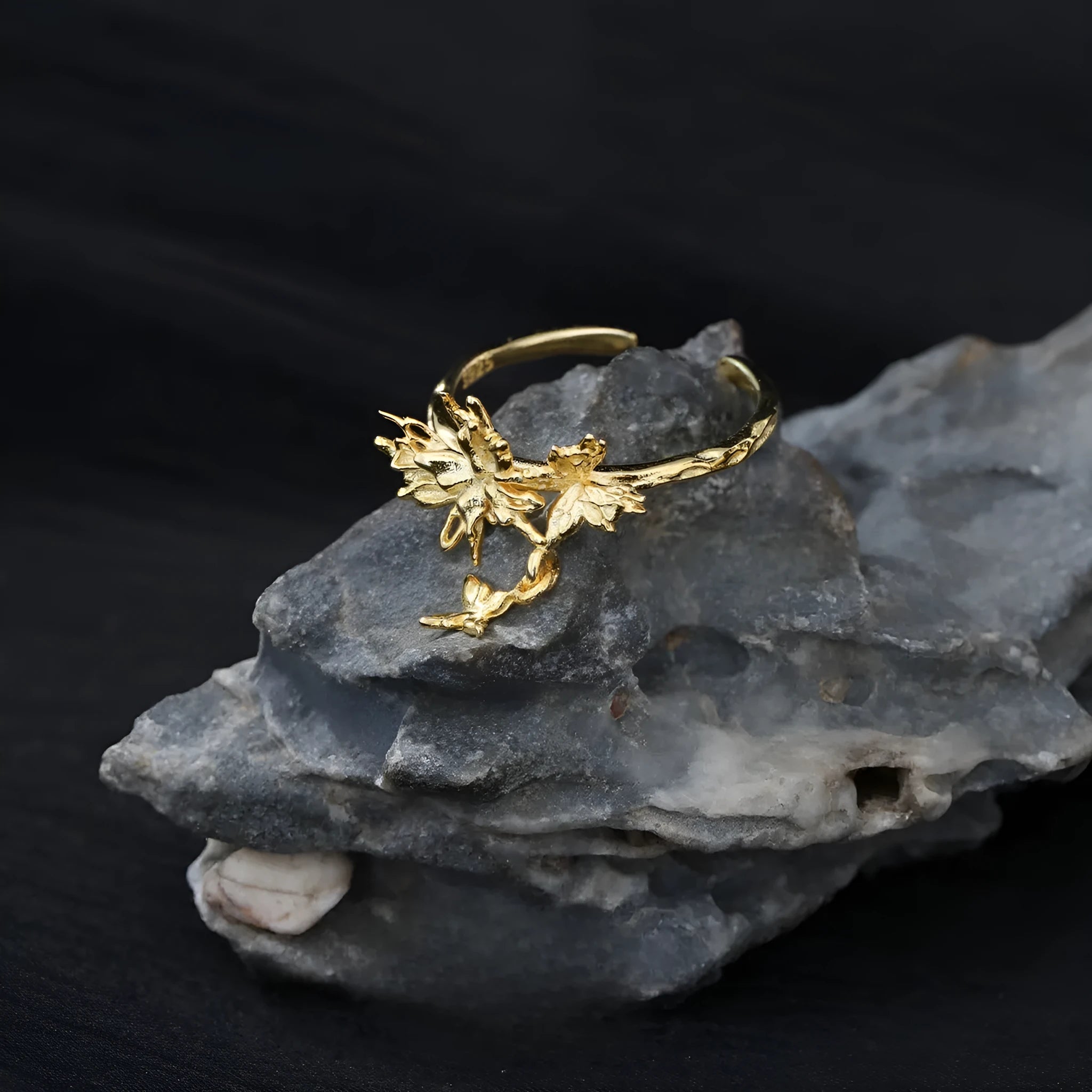 Adjustable silver butterfly ring with gold plating option for women