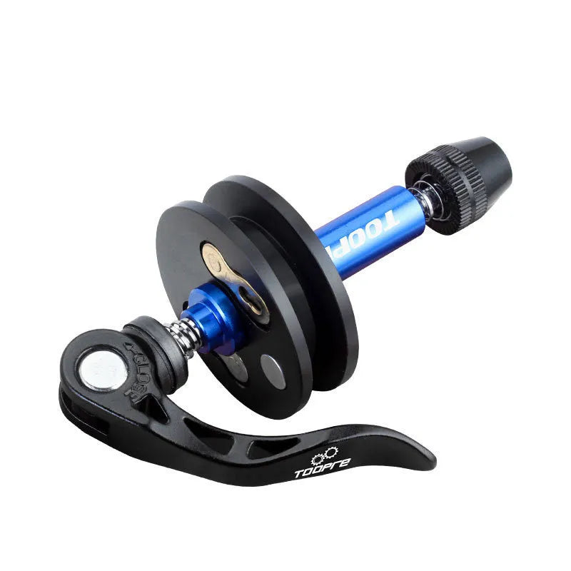 Aluminium bicycle chain holder tool in barrel shaft, basic, and quick release versions.