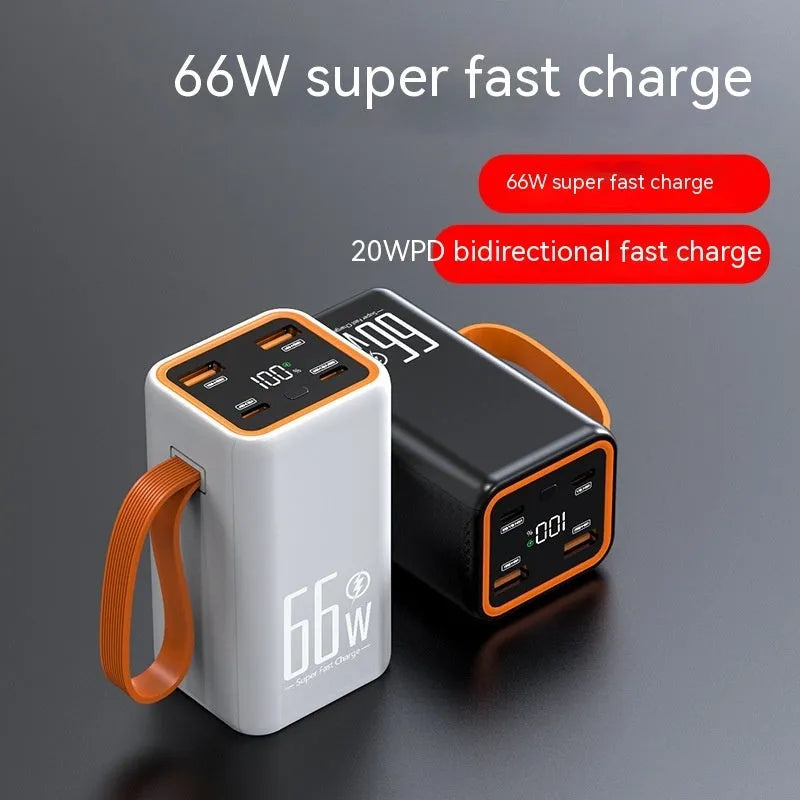 Black or white PD66W fast charge 20000 mAh portable power bank with creative design