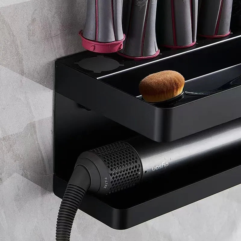 White aluminium bathroom storage rack with Marcel waver shape for hair curler organisation