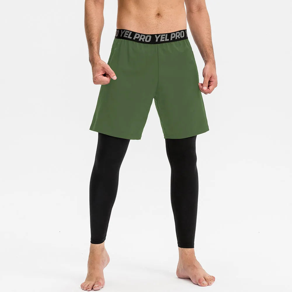 Men's grey quick-drying high elastic tight pants for fitness and running sports.