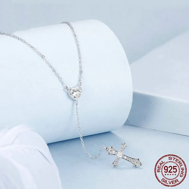 925 silver cross pendant necklace with O-ring chain in BSN384 colour