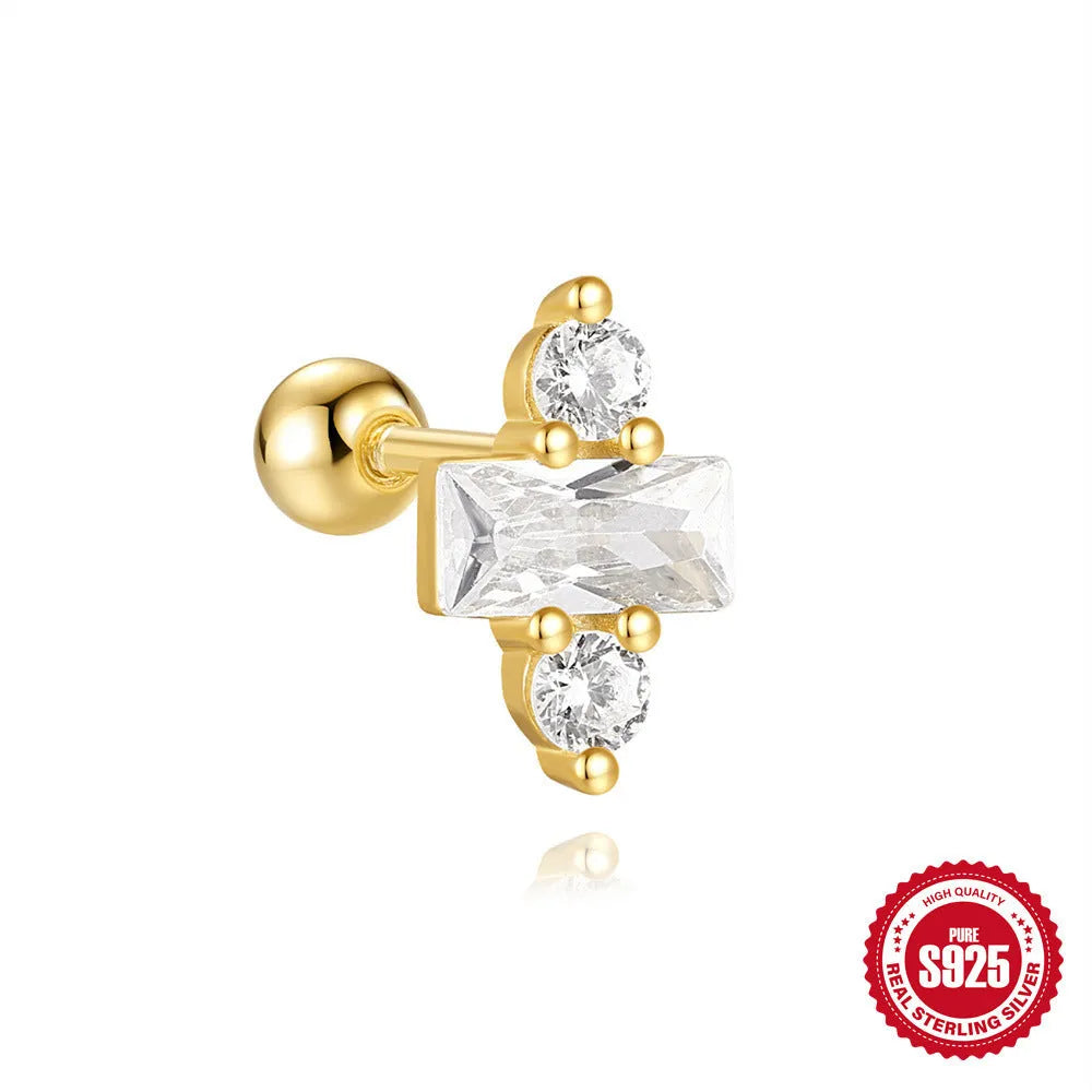 S925 sterling silver red flower stud earrings with square gravel texture in a gold colour.