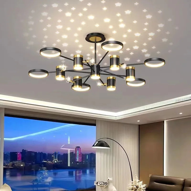 Black iron pendant lamp with 13-head Nordic star design and remote control