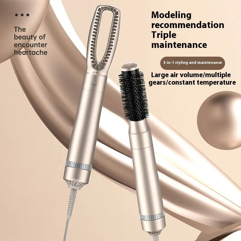 Champagne gold 5-in-1 hot air comb hair curler and straightener styling tool
