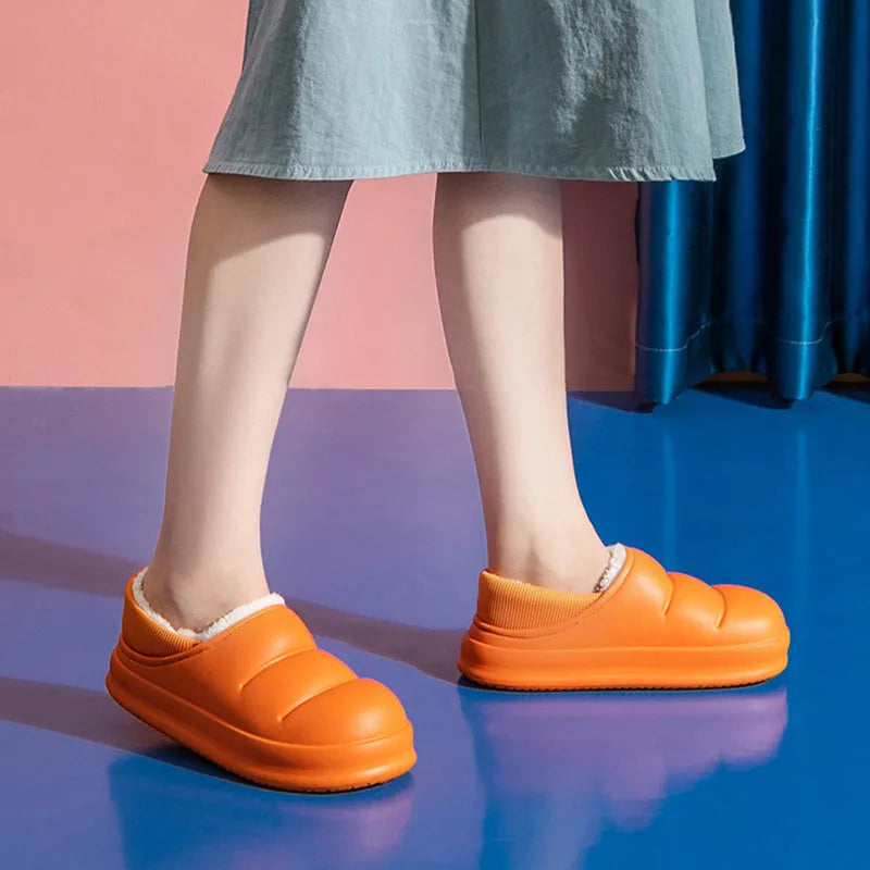 Waterproof EVA garden slippers with non-slip sole and plush lining in various colours