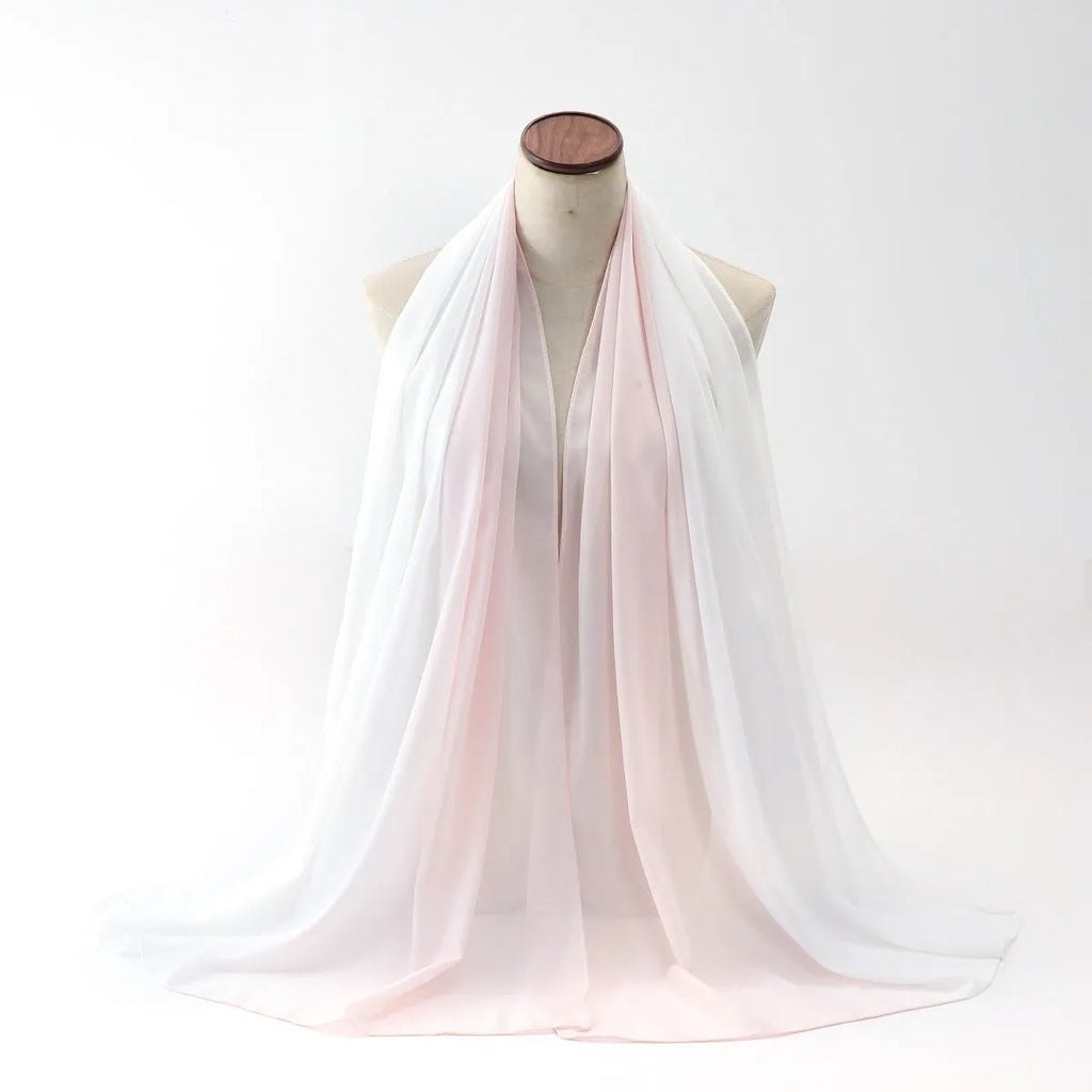 Long lightweight chiffon scarf with bubble towel texture draped to show its length and soft drape.