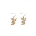 Rabbit stud earrings with diamond-cut surface detail in gold, pink and silver metallic finishes