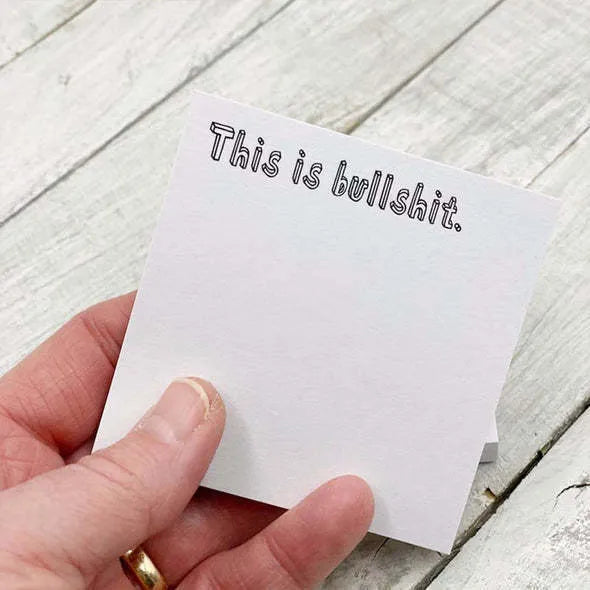Square 75mm sticky notes with printed covers including 'Fuck Sticky Notes' design