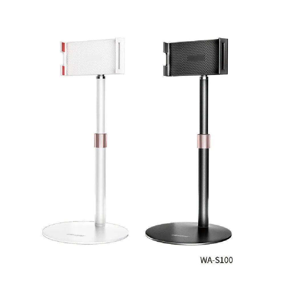 Black lifting metal tablet bracket extended to show telescopic mechanism