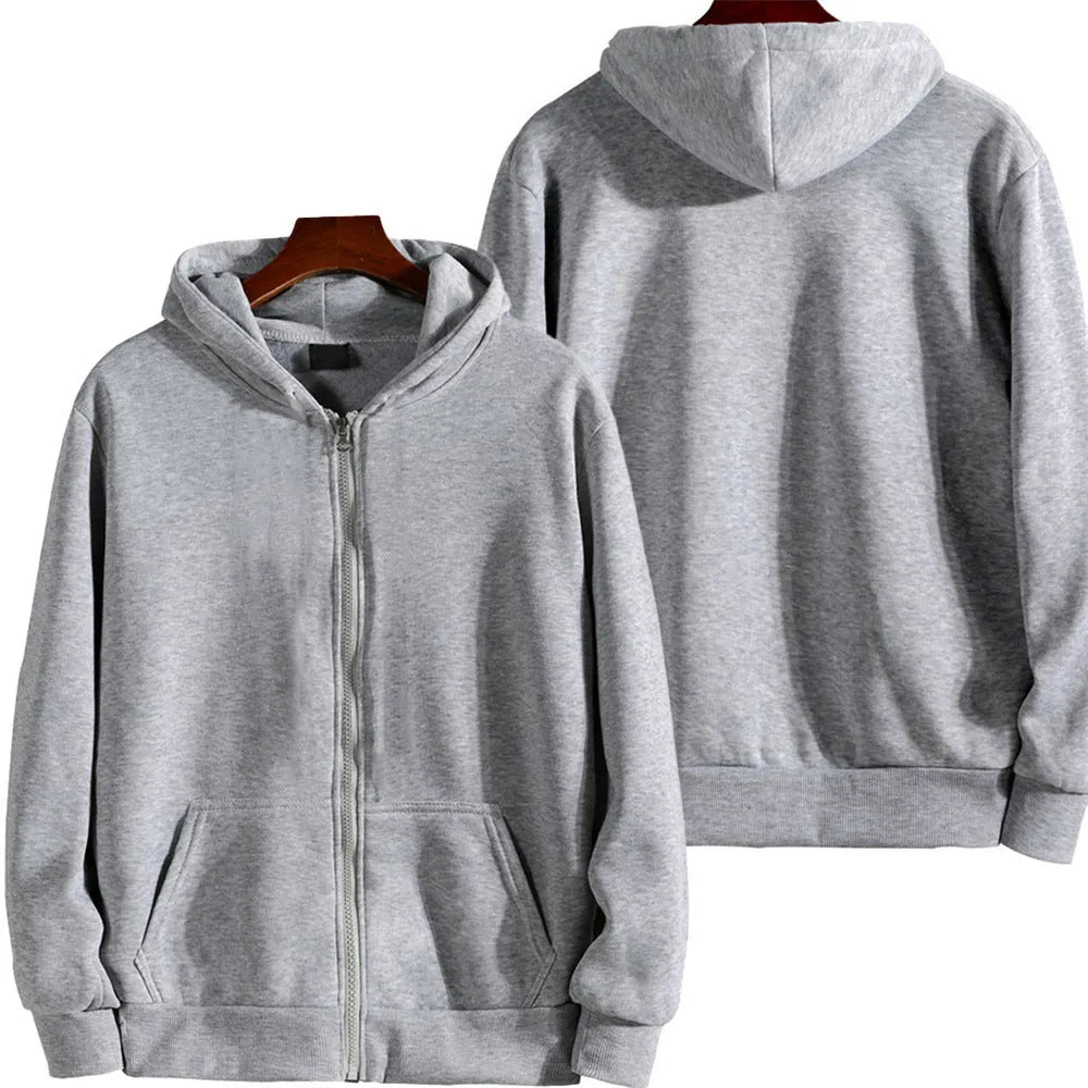 Men's loose fit solid colour zip-up sports jacket on a hanger, shown in a neutral colour.