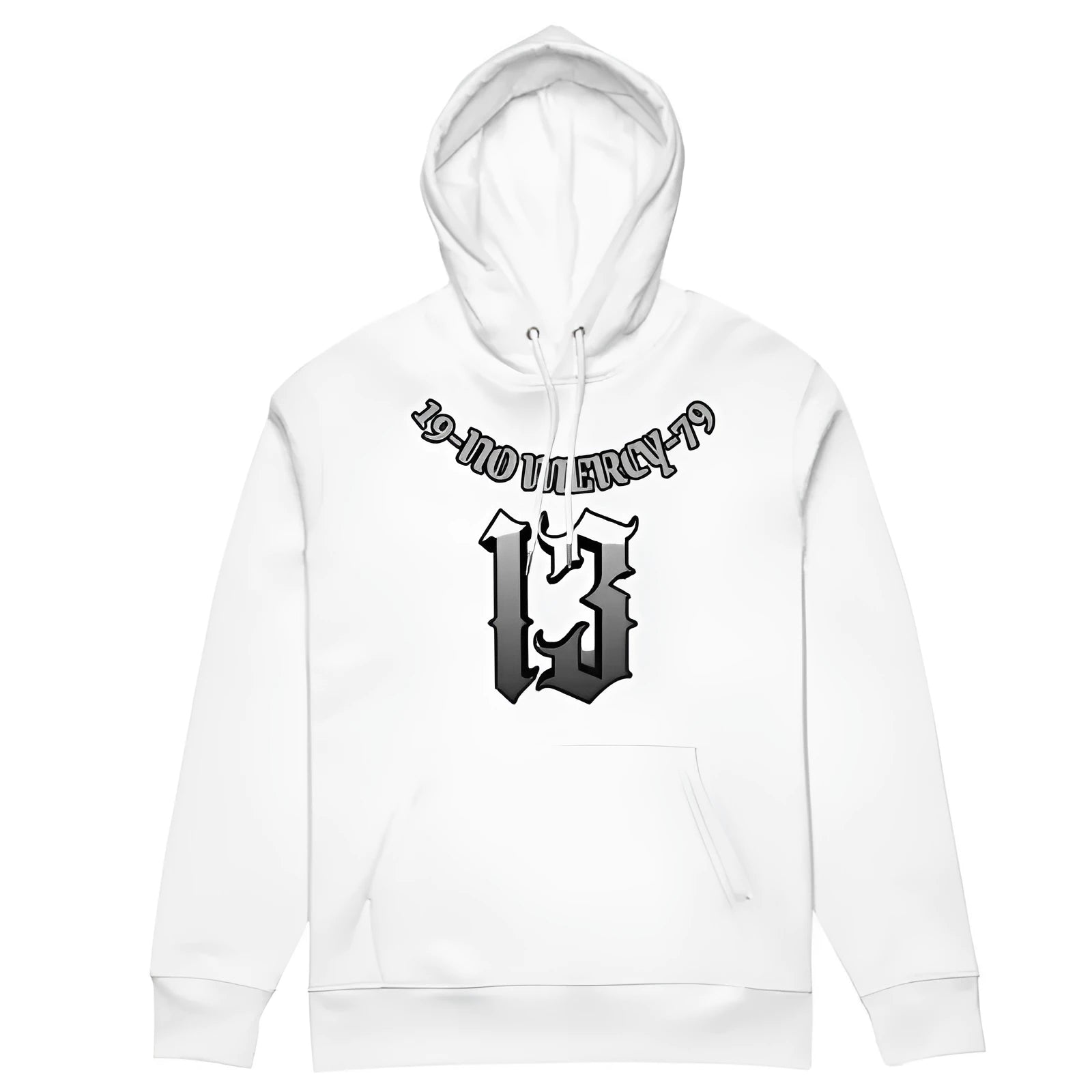 Loose fit grey hooded sweater with fleece lining, shown laid flat.