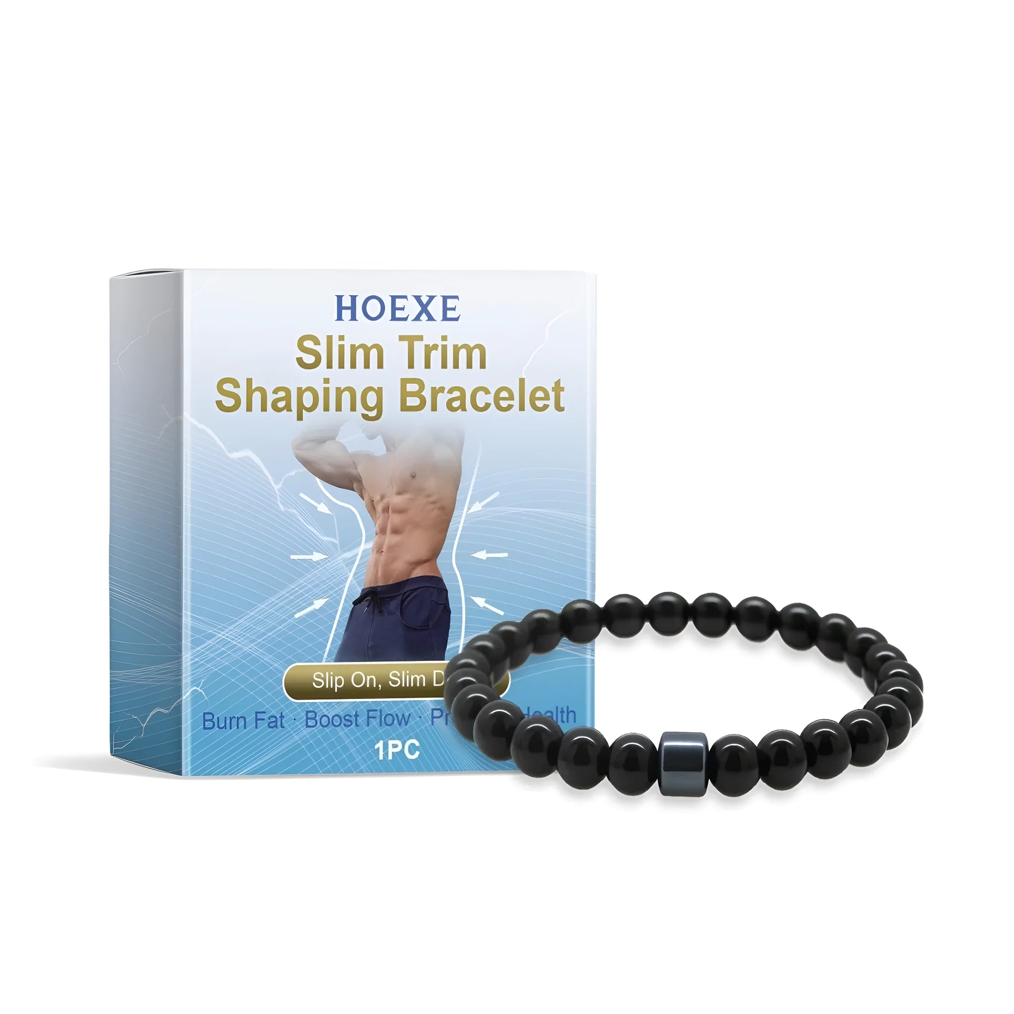 Men's wristband featuring glass and black gallstone beads in single bracelet design
