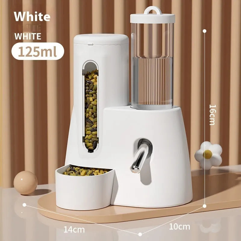 Blue hamster automatic drinking water feeder and food basin on a white background.