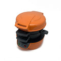 Breakfast sandwich maker with egg cooker ring in red orange or grey with two baking trays